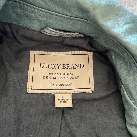 Lucky Brand leather jacket Style 7w30606 green gently used - Picture 2 of 7